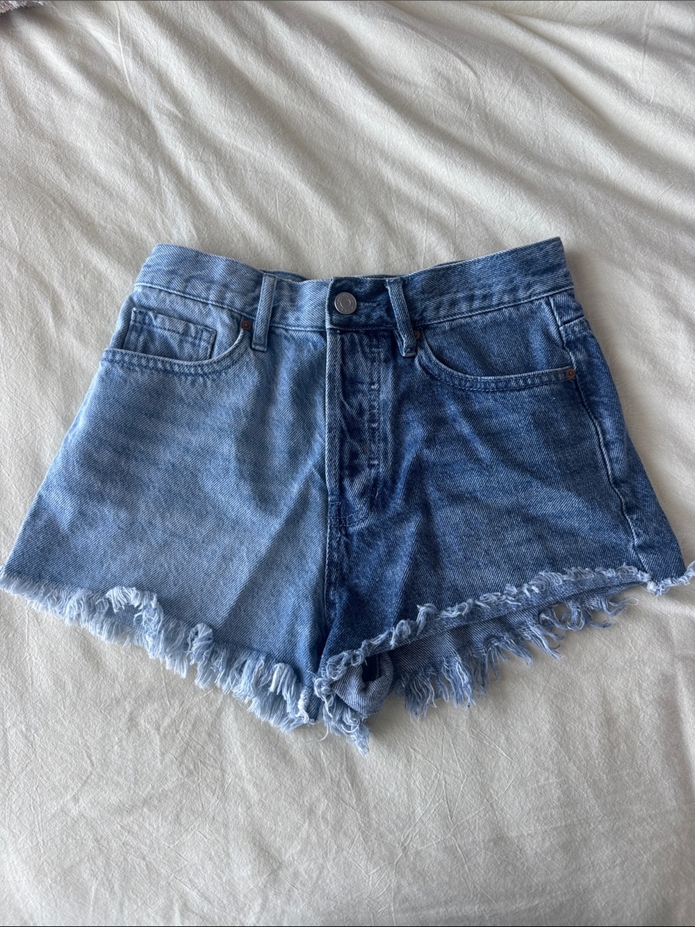 PacSun Two-Tone Frayed Denim Cutoff Shorts - Light & Dark Blue